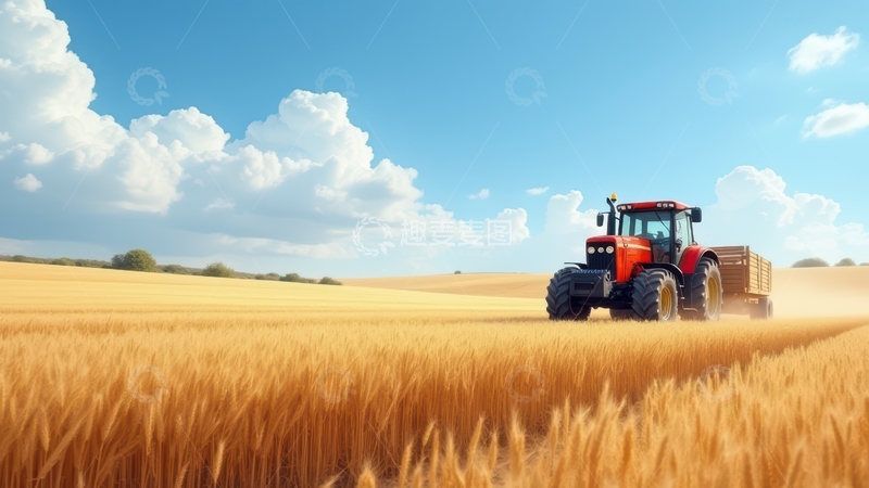 高清大图下载【趣麦麦图】蓝天下麦田的农耕景象