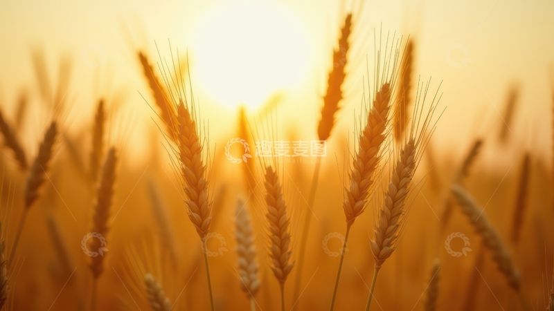 高清大图下载【趣麦麦图】夕阳余晖中的麦穗姿态