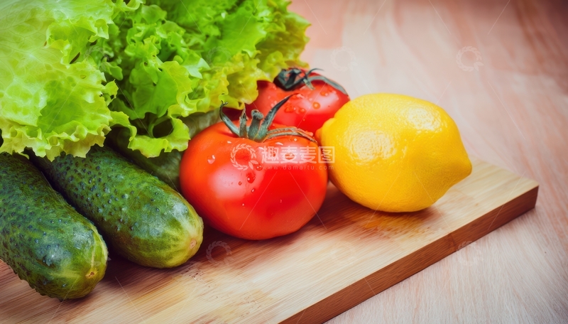 高清大图下载【趣麦麦图】木砧板上的蔬果组合1