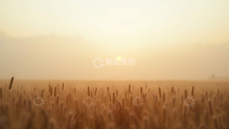 高清大图下载【趣麦麦图】晨雾里朦胧的麦田风光
