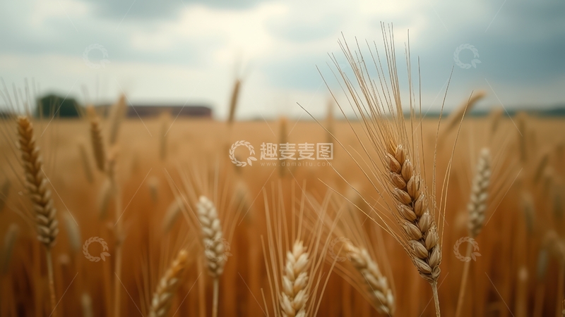 高清大图下载【趣麦麦图】阴天里麦田麦穗的景致