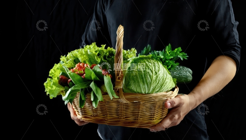 高清大图下载【趣麦麦图】人手中提的蔬菜篮