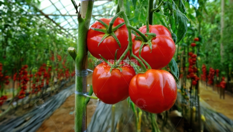 高清大图下载【趣麦麦图】温室里成串的红番茄1