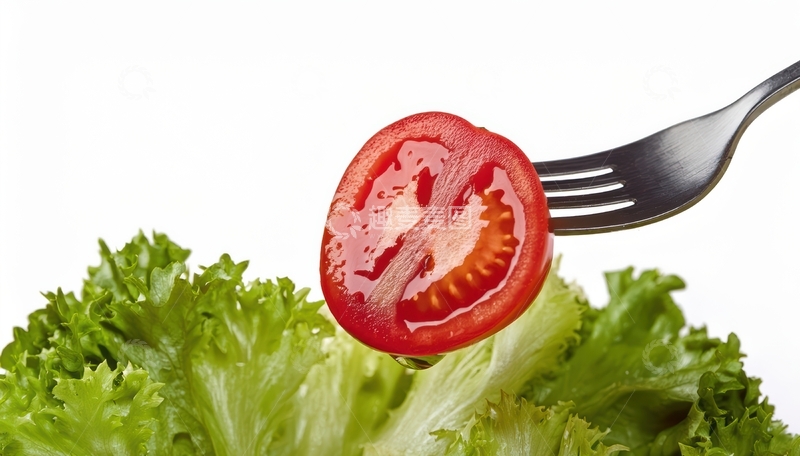 高清大图下载【趣麦麦图】叉子上的番茄与生菜组合1