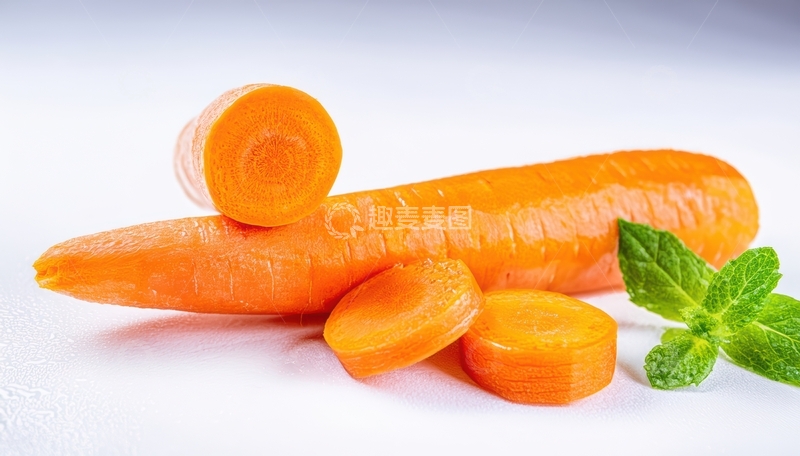 高清大图下载【趣麦麦图】带绿叶的胡萝卜切片