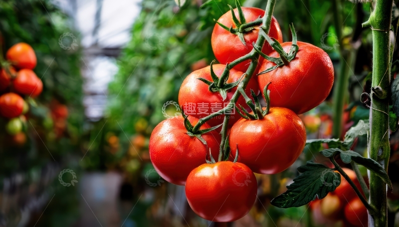 高清大图下载【趣麦麦图】藤蔓上的成串红番茄1