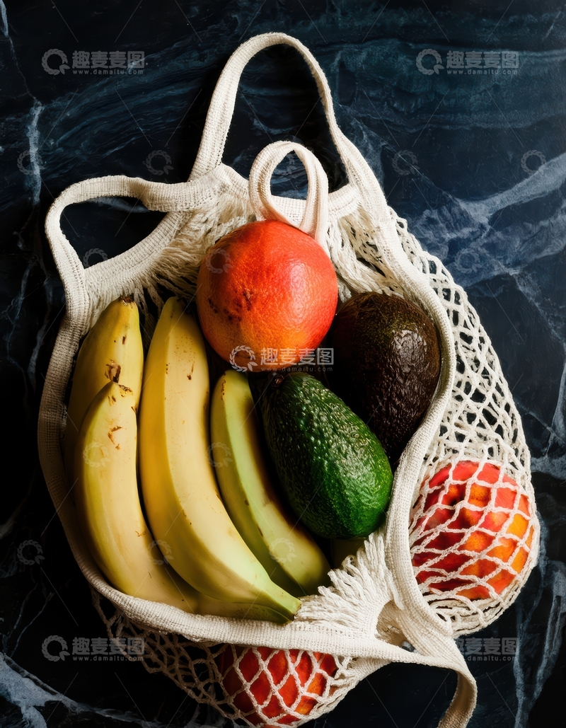 高清大图下载【趣麦麦图】网袋里丰富的水果搭配
