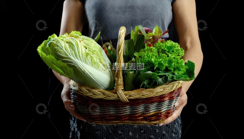 高清大图下载【趣麦麦图】人手中提的多彩蔬菜篮