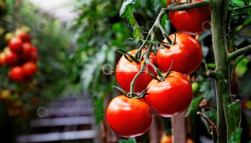 高清大图下载【趣麦麦图】田间红番茄挂枝景象1