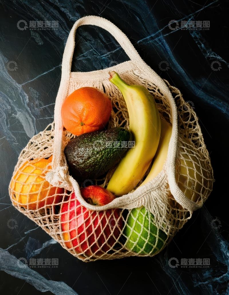 高清大图下载【趣麦麦图】网袋中多彩的水果组合
