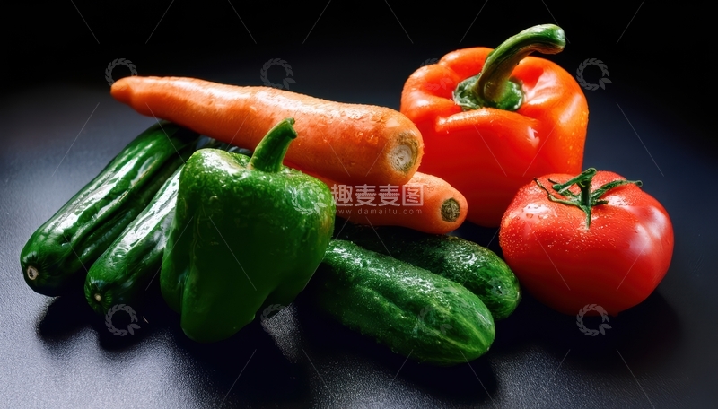 高清大图下载【趣麦麦图】深色台面上蔬菜组合