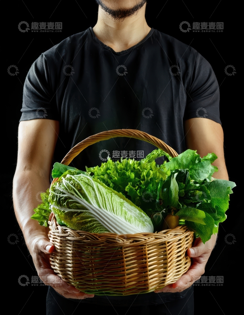 高清大图下载【趣麦麦图】人手持蔬菜篮