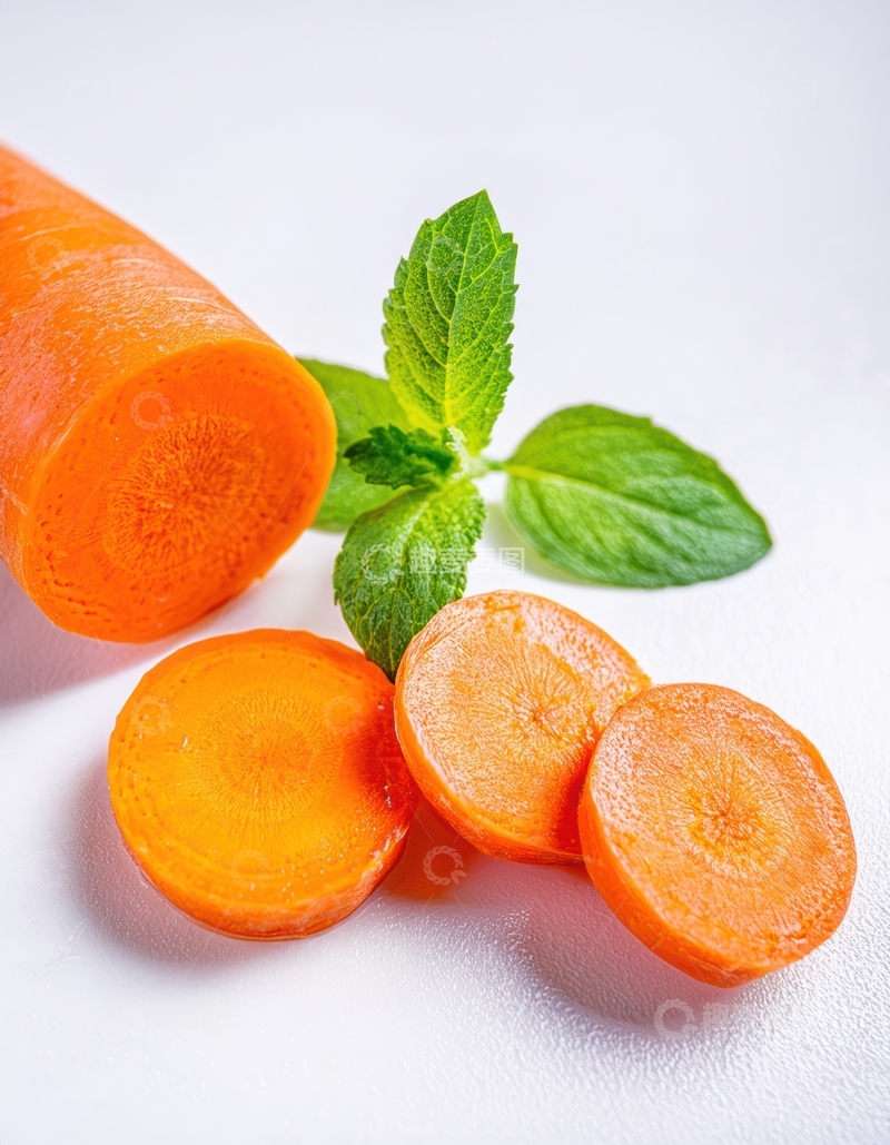 高清大图下载【趣麦麦图】切片胡萝卜与薄荷叶