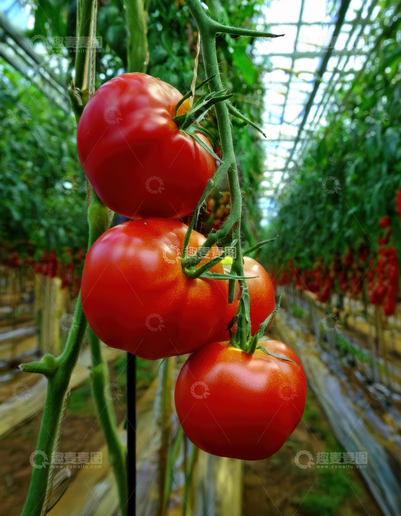 高清大图下载【趣麦麦图】温室里成串的红番茄