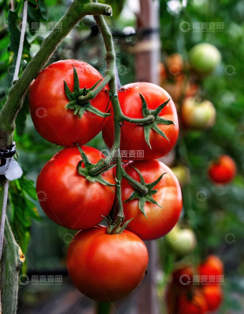 高清大图下载【趣麦麦图】田间红番茄挂枝景象