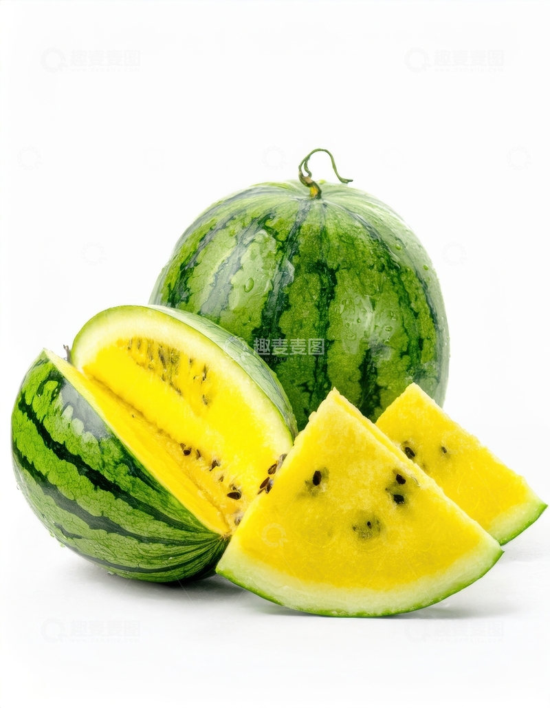 高清大图下载【趣麦麦图】黄瓤西瓜整体与切块