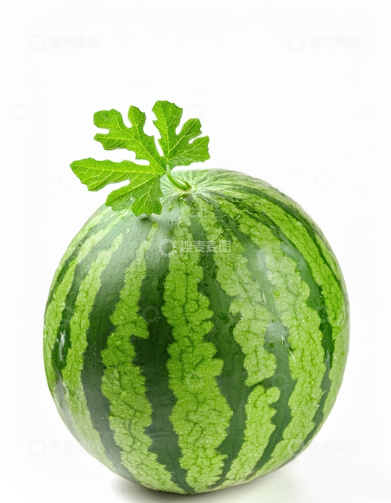 高清大图下载【趣麦麦图】带叶完整绿皮红瓤西瓜