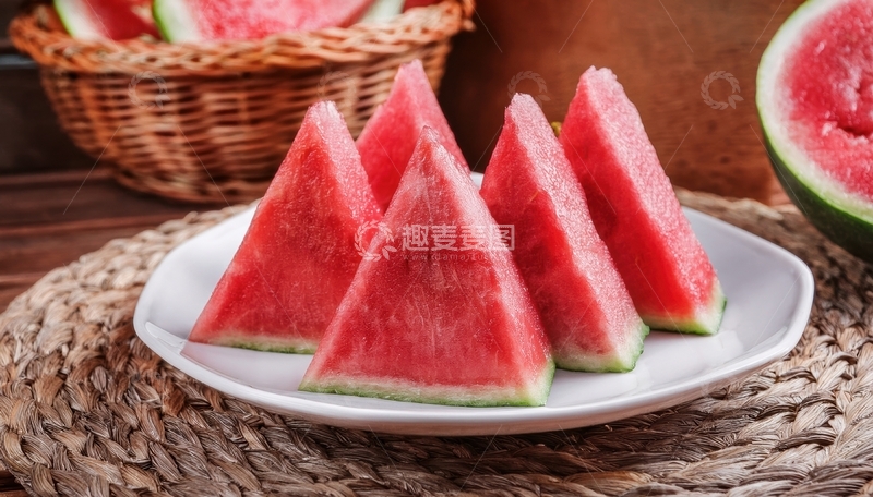高清大图下载【趣麦麦图】盘内整齐西瓜切块