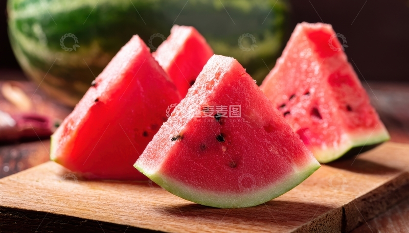高清大图下载【趣麦麦图】木砧板上西瓜切块