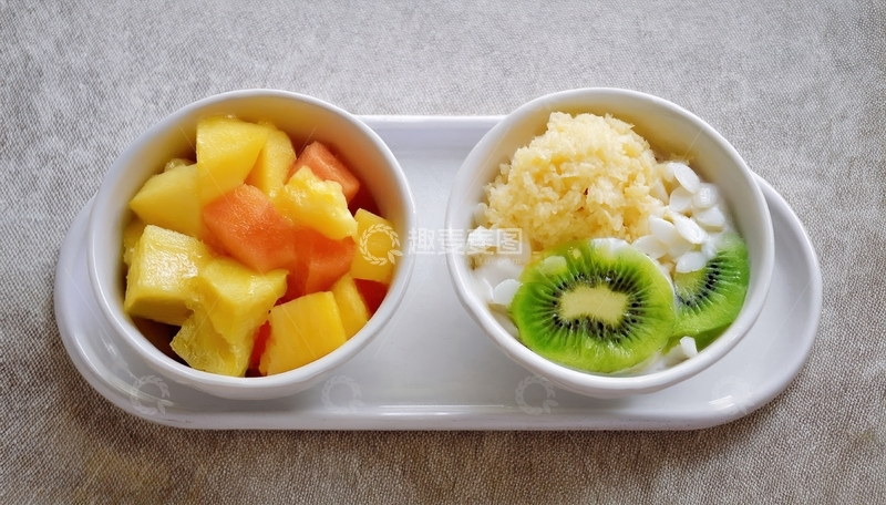 高清大图下载【趣麦麦图】双碗装水果与甜品组合