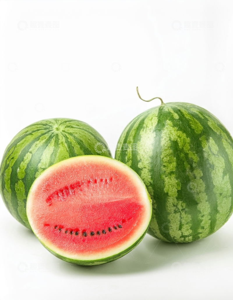 高清大图下载【趣麦麦图】红瓤西瓜整瓜与横切展示