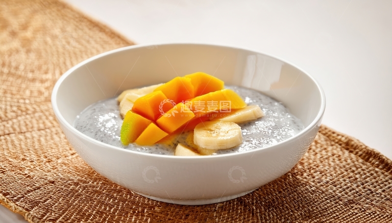 高清大图下载【趣麦麦图】白碗椰奶西米配芒果香蕉