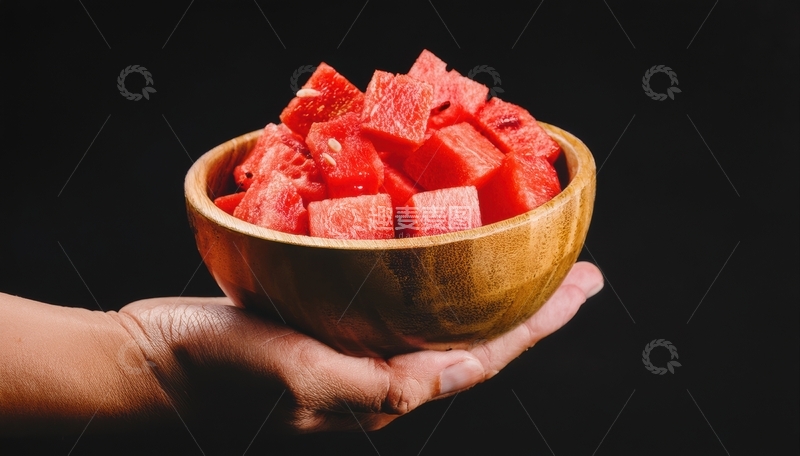 高清大图下载【趣麦麦图】手托木碗西瓜块