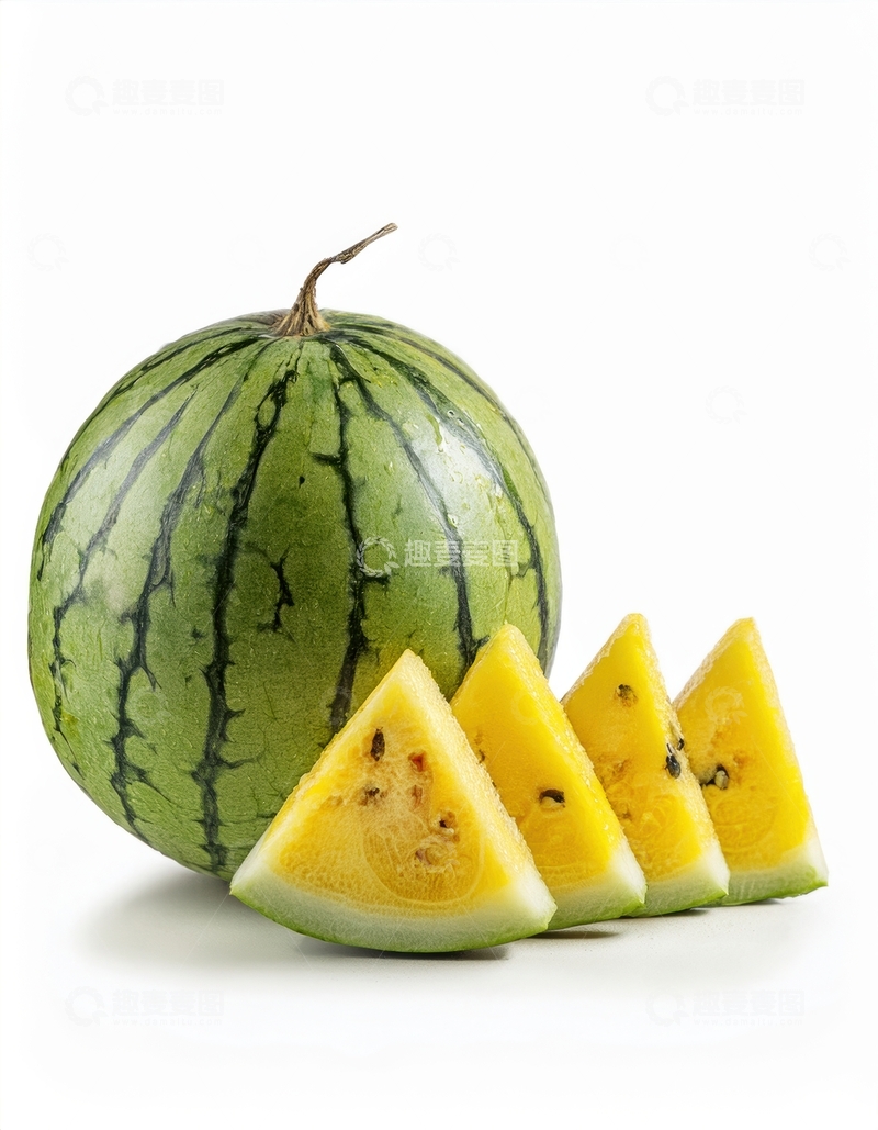 高清大图下载【趣麦麦图】黄瓤西瓜整瓜及多块切片