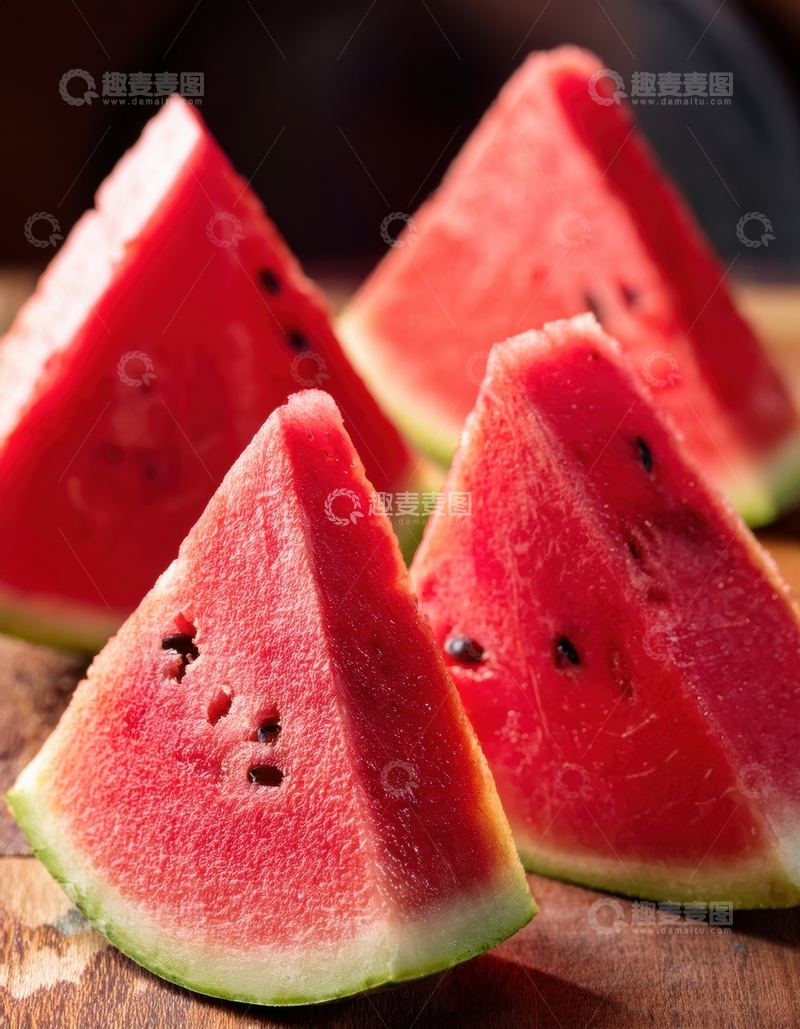 高清大图下载【趣麦麦图】特写红瓤西瓜三角切块