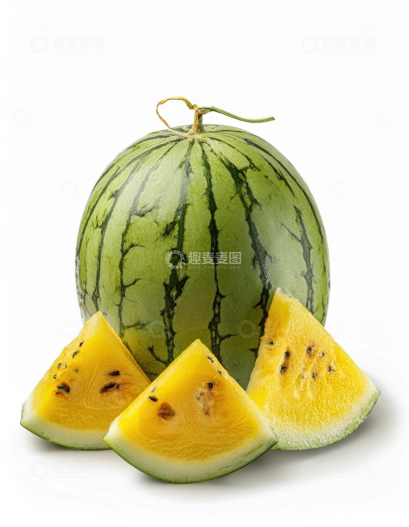 高清大图下载【趣麦麦图】黄瓤西瓜整瓜与切块组合