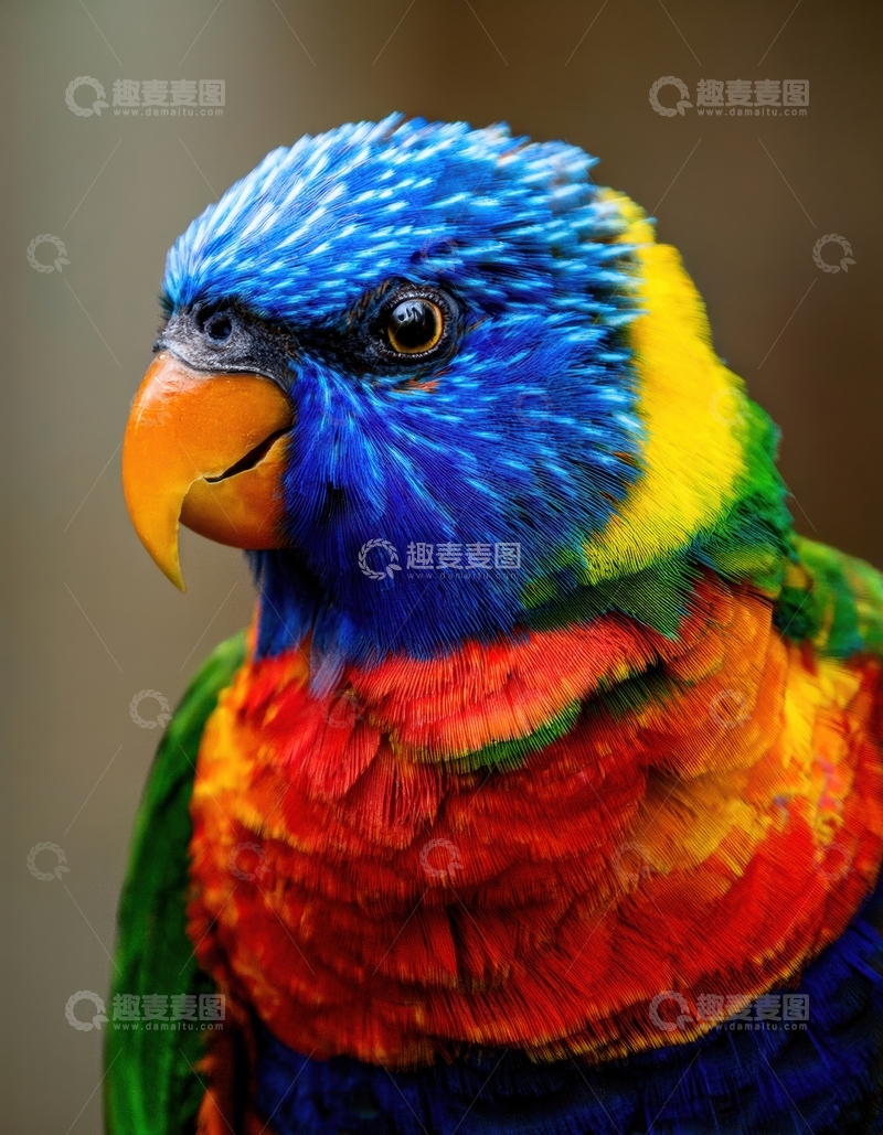 高清大图下载【趣麦麦图】斑斓彩羽鹦鹉特写镜头