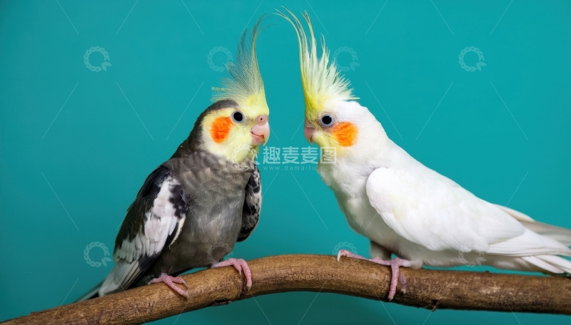 高清大图下载【趣麦麦图】蓝幕前亲昵的玄凤鹦鹉