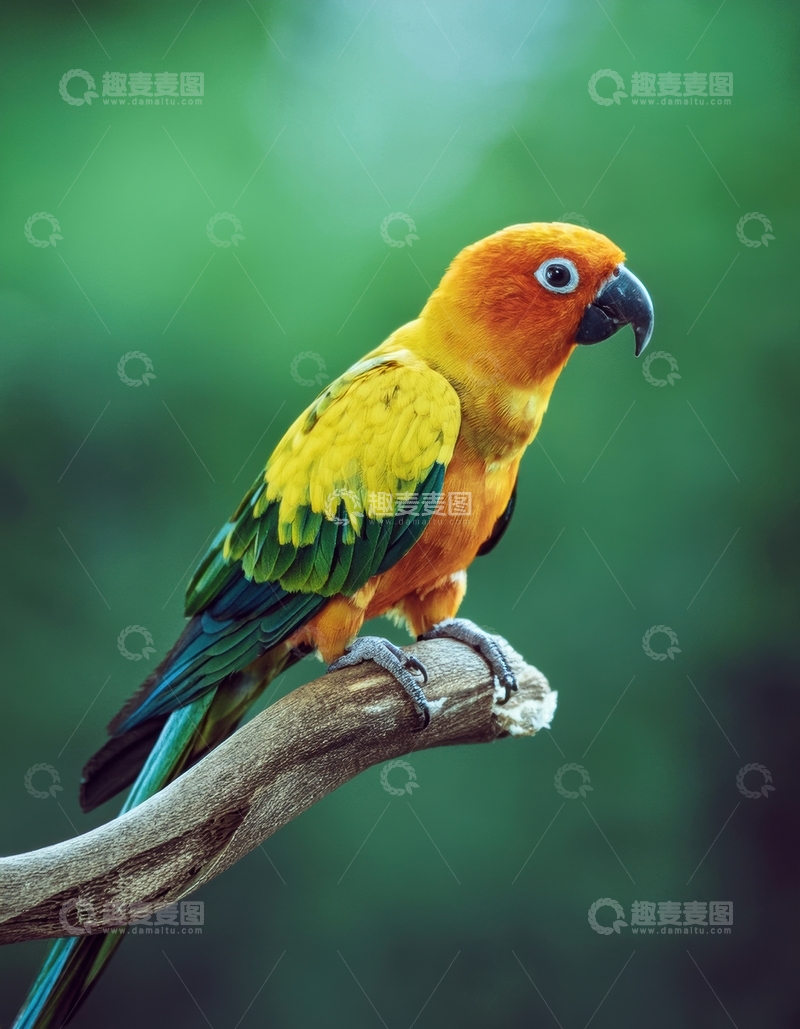 高清大图下载【趣麦麦图】又一绿景中橙黄鹦鹉照