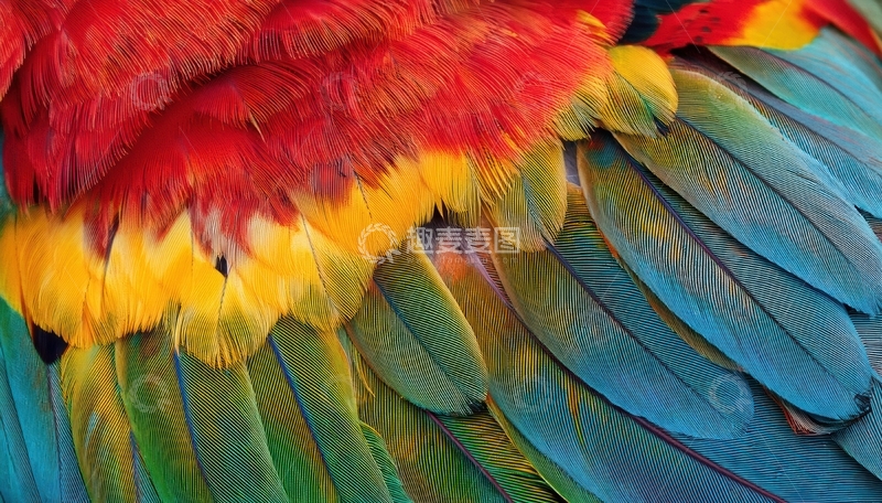 高清大图下载【趣麦麦图】绚丽的多彩鹦鹉羽毛特写
