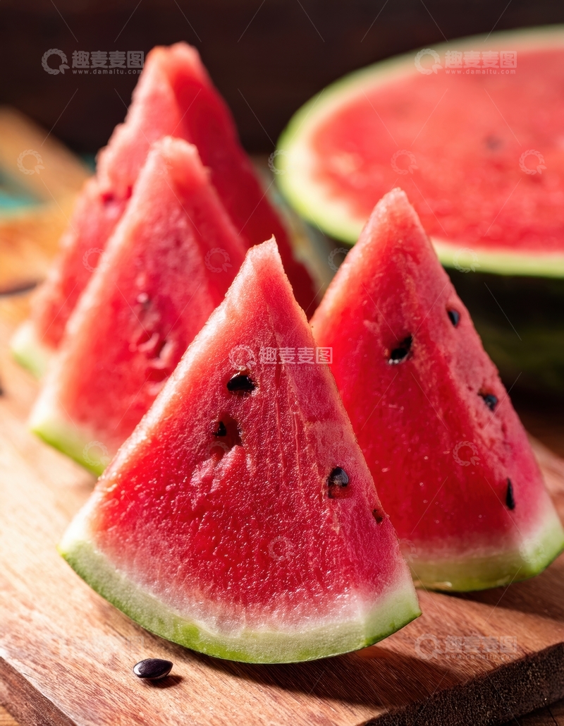高清大图下载【趣麦麦图】木砧板上的红瓤西瓜切块
