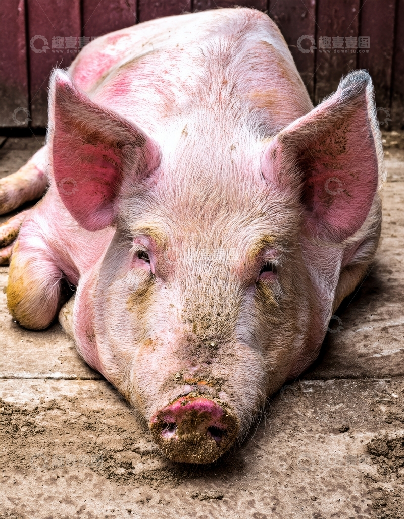 高清大图下载【趣麦麦图】地面趴卧的肥猪