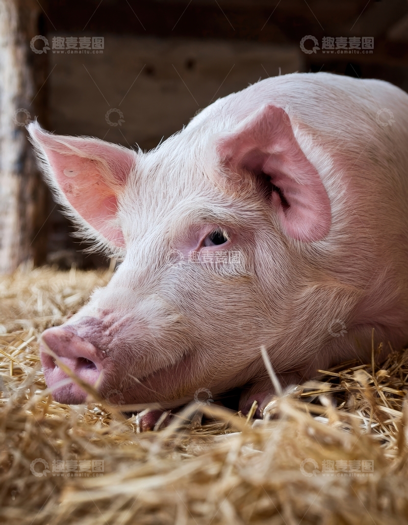 高清大图下载【趣麦麦图】干草堆里休憩的猪
