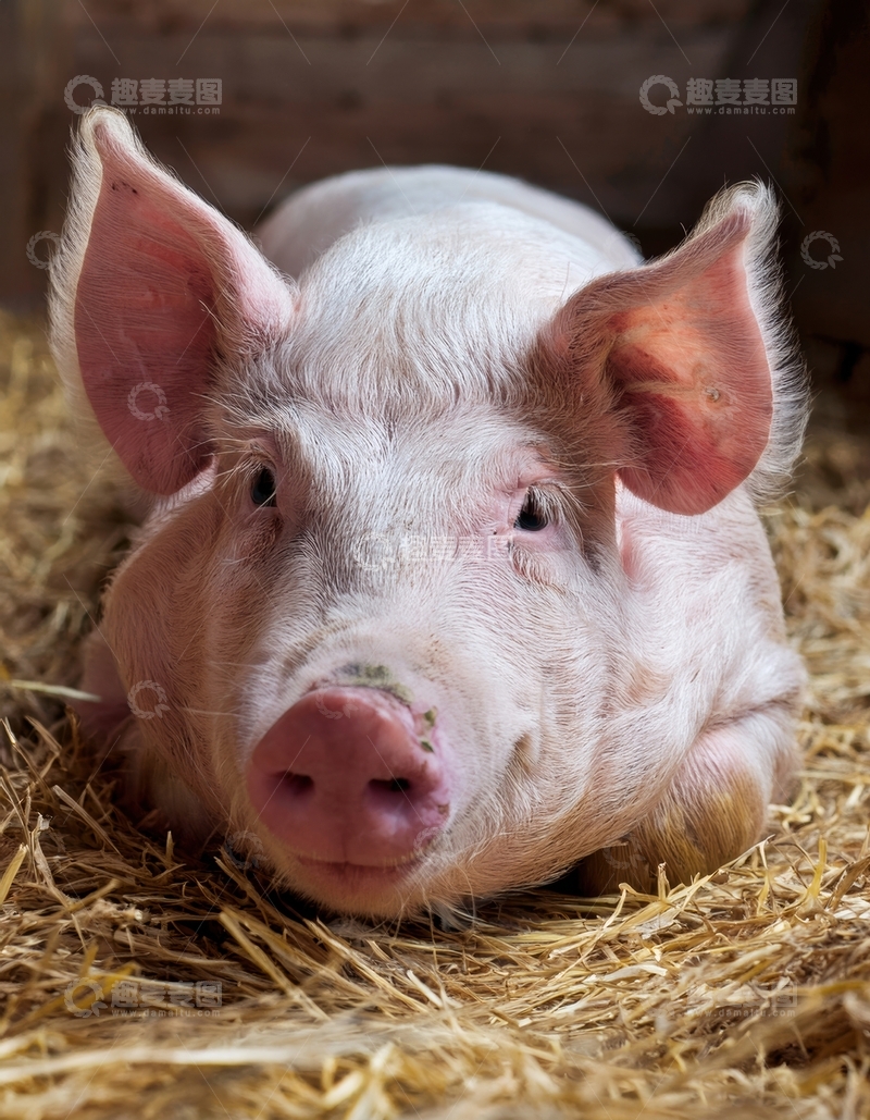 高清大图下载【趣麦麦图】干草堆里放松的猪