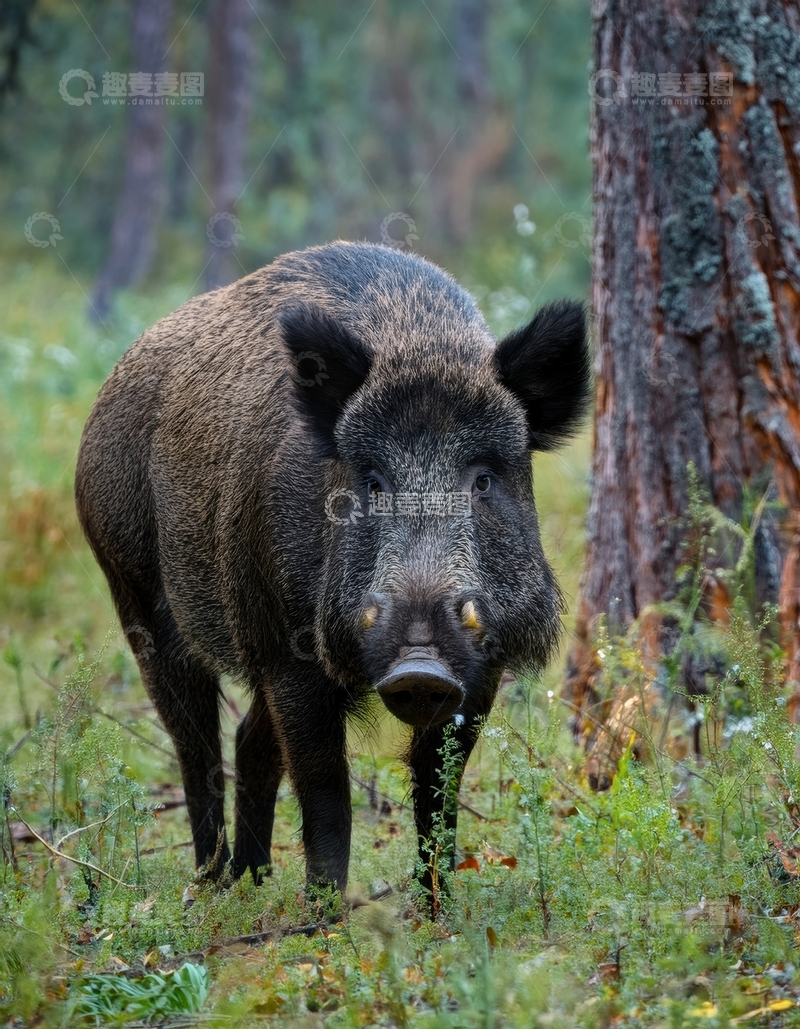高清大图下载【趣麦麦图】森林中的野猪2