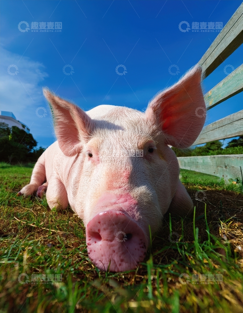 高清大图下载【趣麦麦图】草地上趴卧的猪