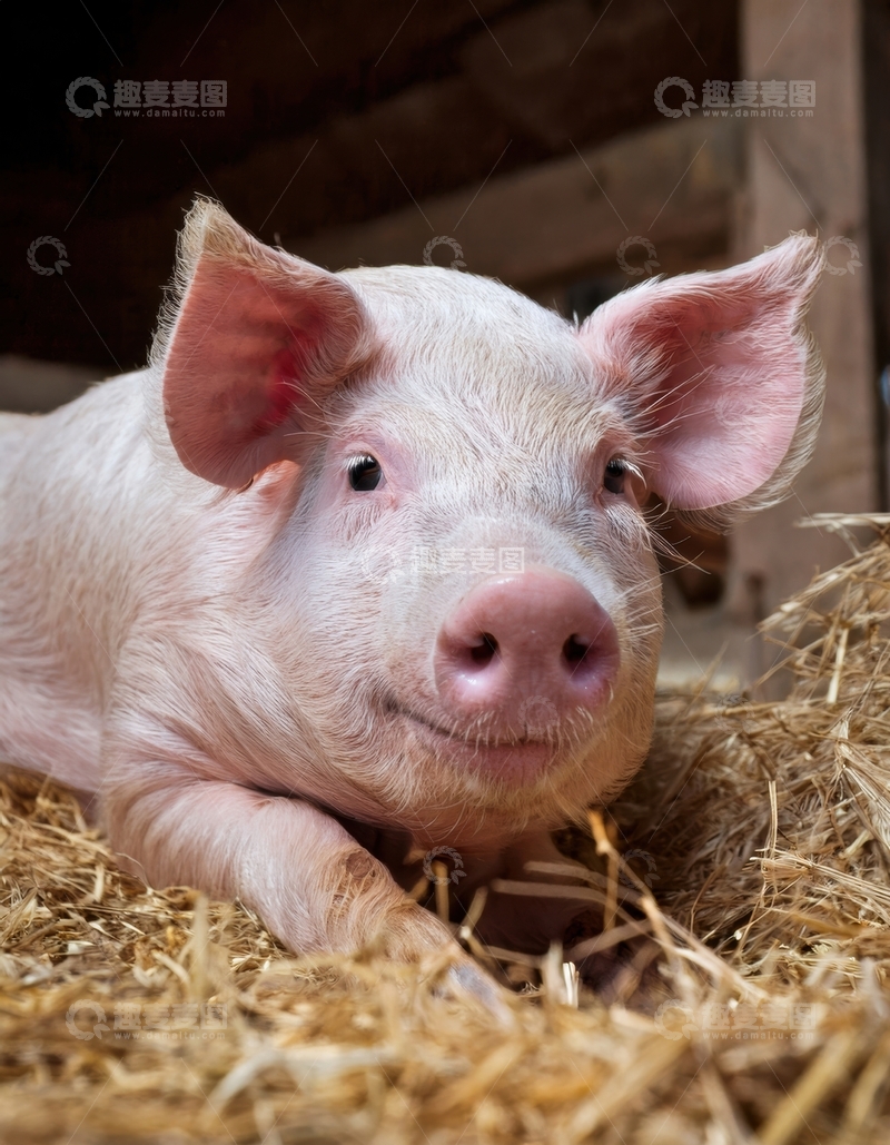 高清大图下载【趣麦麦图】干草堆中可爱的猪