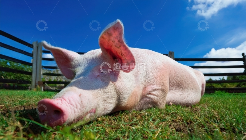 高清大图下载【趣麦麦图】草地上闭眼休息的猪