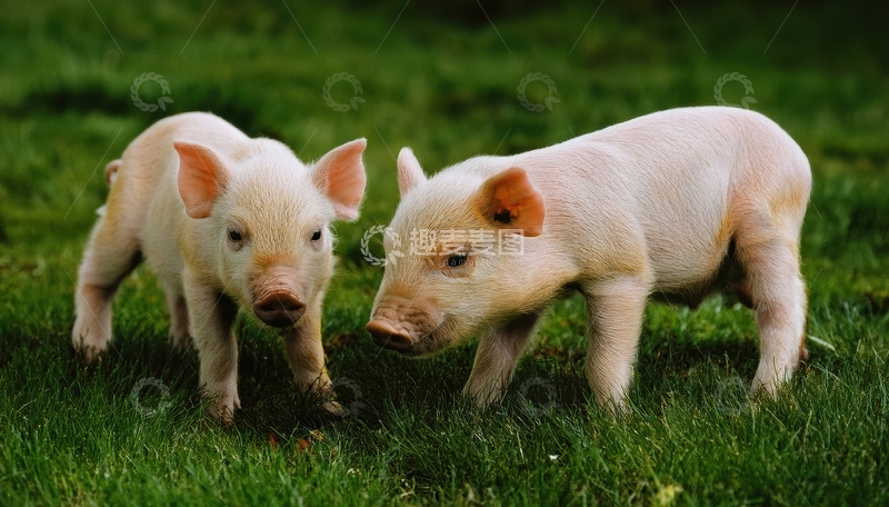 高清大图下载【趣麦麦图】草地上的两只小猪1