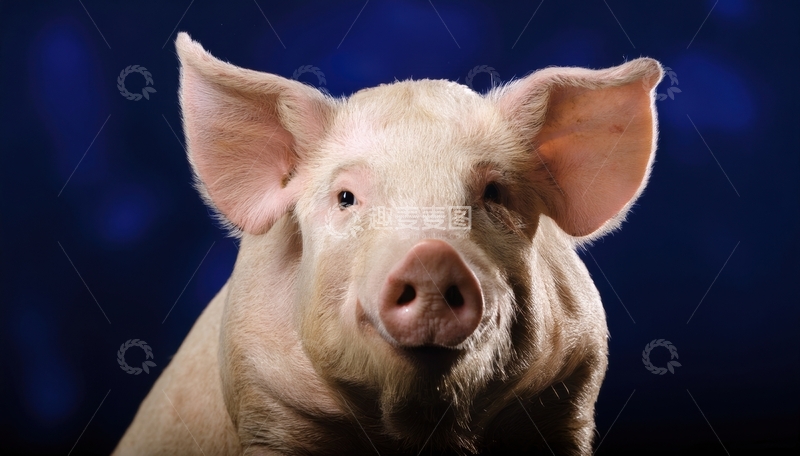 高清大图下载【趣麦麦图】蓝色背景下的猪正面照