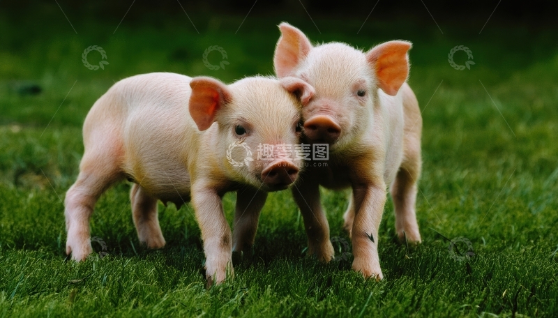 高清大图下载【趣麦麦图】草地上亲昵的两只小猪