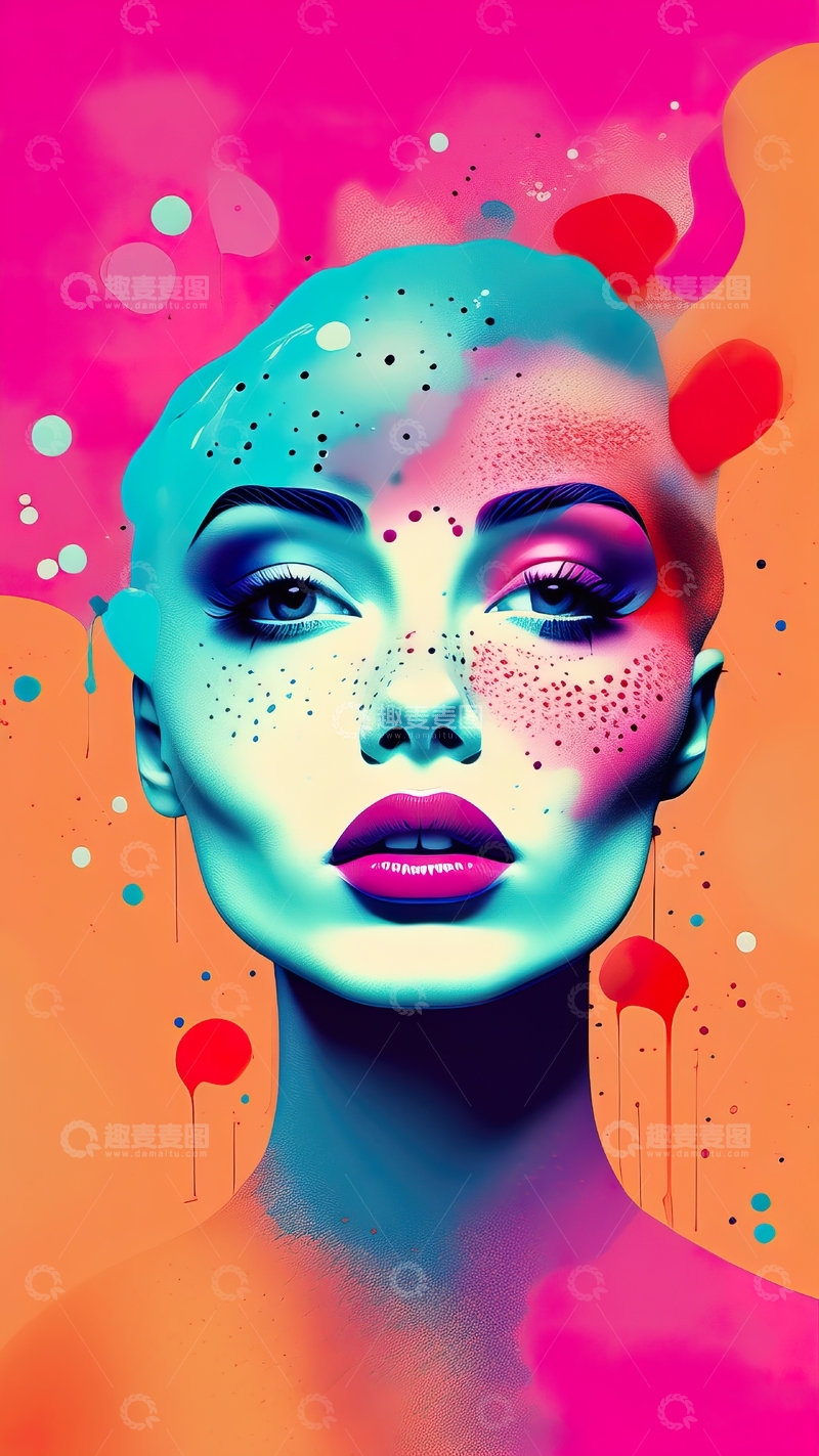 高清大图下载【趣麦麦图】时尚女士插画抽象喷漆装饰画13