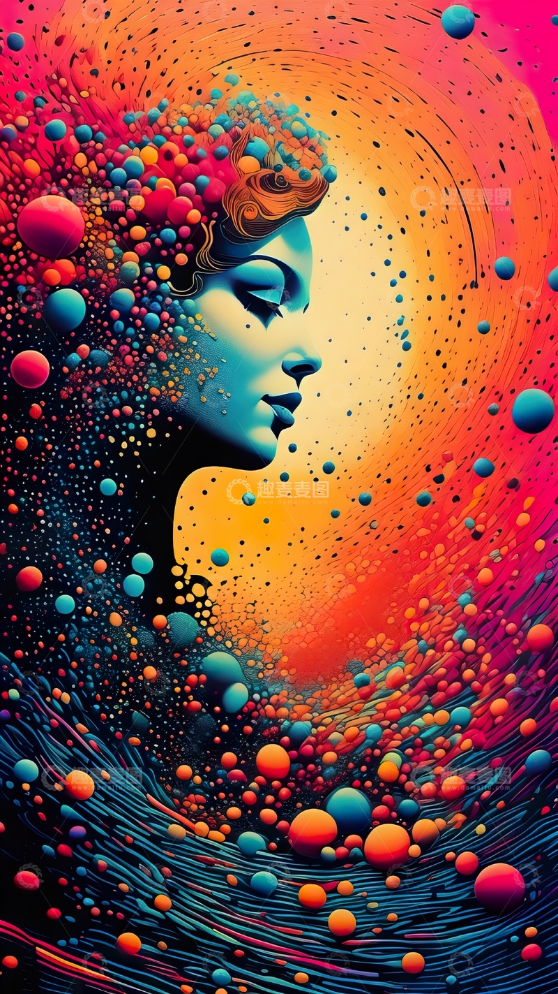 高清大图下载【趣麦麦图】时尚女士插画抽象喷漆装饰画