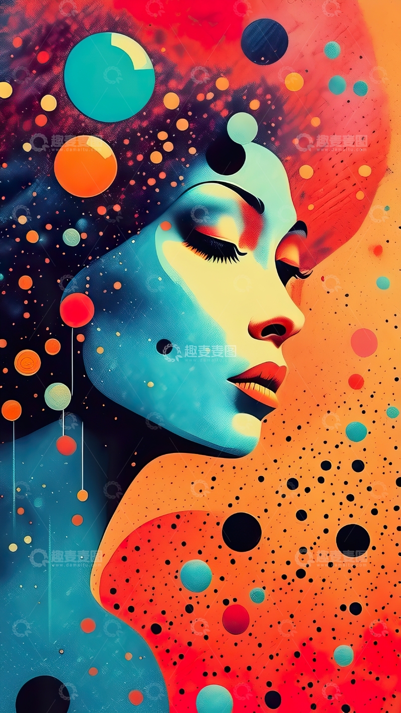 高清大图下载【趣麦麦图】时尚女士插画抽象喷漆装饰画3
