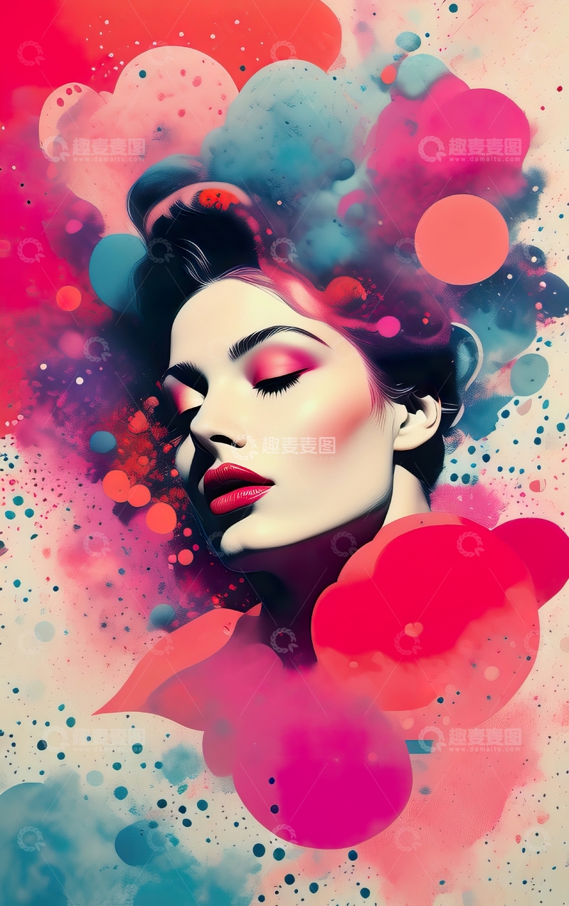 高清大图下载【趣麦麦图】时尚女士插画抽象喷漆装饰画8