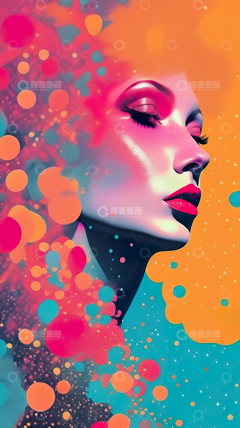 高清大图下载【趣麦麦图】时尚女士插画抽象喷漆装饰画10